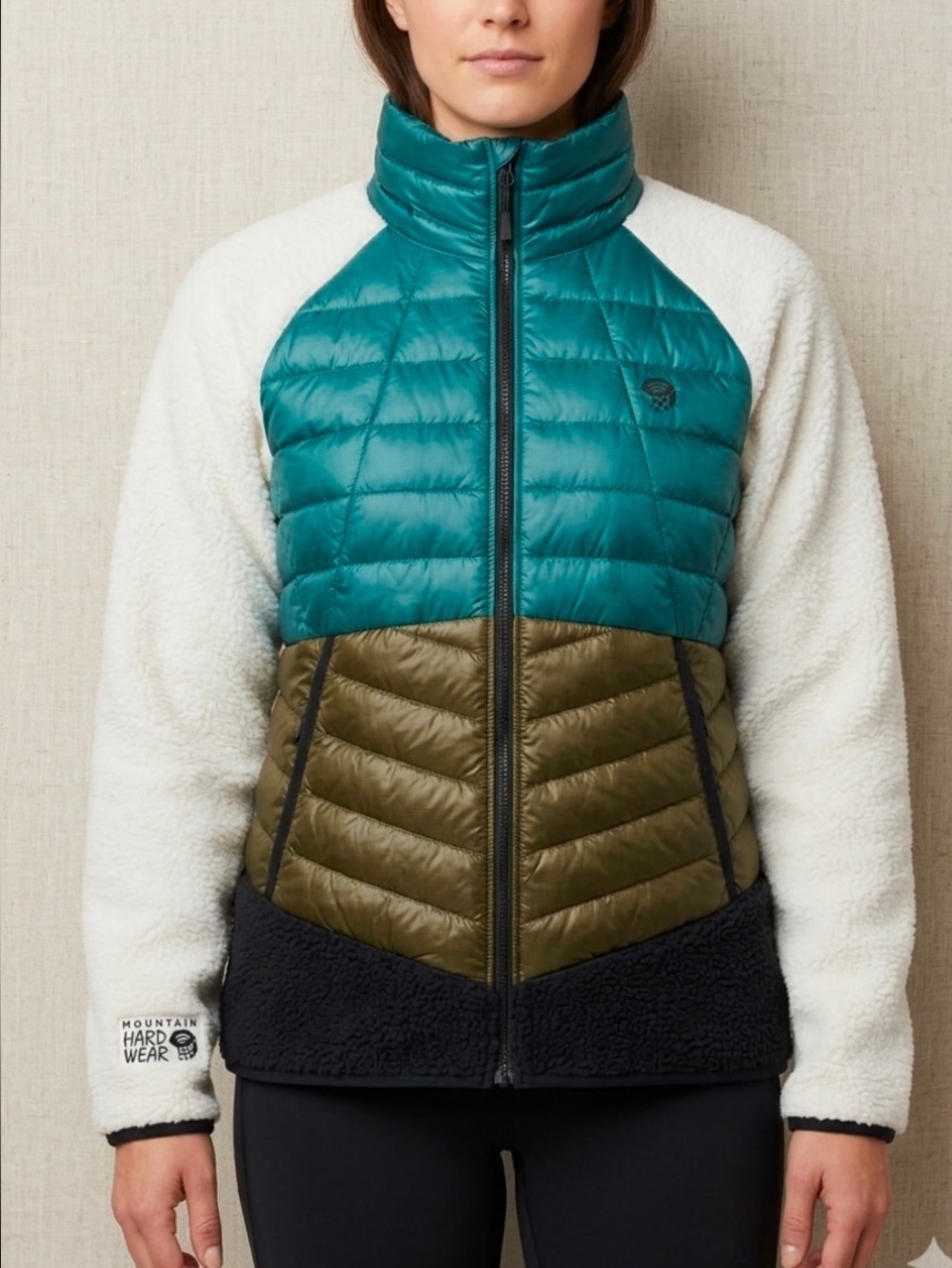 Mountain Hardwear Teal Olive White Contrast Sherpa Puffer Jacket